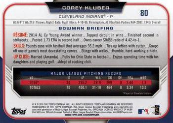 2015 Bowman #80 Corey Kluber Back