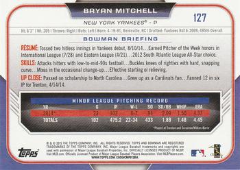 2015 Bowman #127 Bryan Mitchell Back