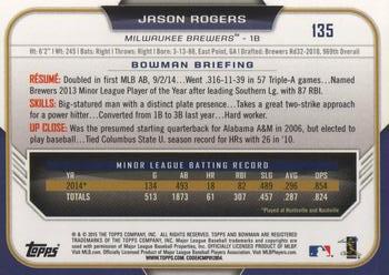 2015 Bowman #135 Jason Rogers Back