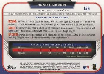 2015 Bowman #146 Daniel Norris Back