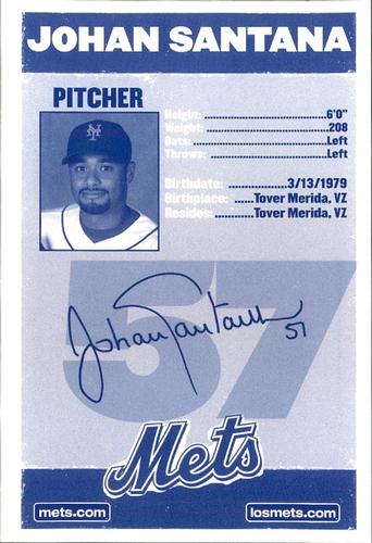 2008 New York Mets Summer at Shea Photocards #22 Johan Santana Back