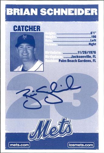 2008 New York Mets Summer at Shea Photocards #23 Brian Schneider Back