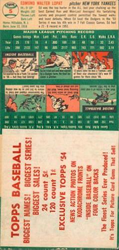 1954 Topps - Salesman Samples #5 Ed Lopat / Phil Rizzuto / Walt Dropo Back