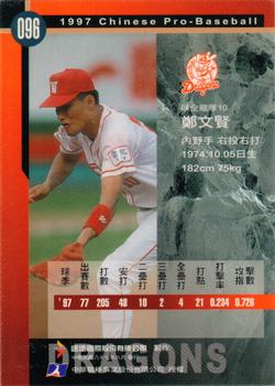 1997 CPBL C&C Series #096 Wen-Hsien Cheng Back
