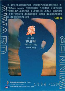 1997 CPBL C&C Series - Award Winners #14 Sheng-Ming Hsu Back