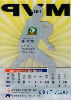 1997 CPBL C&C Series - Monthly MVPs #6 Chang-Heng Hsieh Back