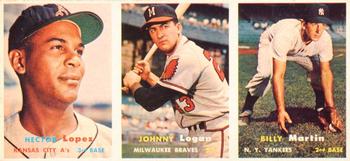 1957 Topps - Advertising Panels #NNO Hector Lopez / Johnny Logan / Billy Martin Front