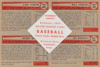 1954 Bowman - Advertising Strips #NNO Carl Scheib / Bob Avila / Max Surkont / Joe Nuxhall Back