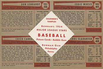 1954 Bowman - Advertising Strips #NNO Don Lenhardt / Eddie Miksis / Chico Carrasquel / Enos Slaughter Back