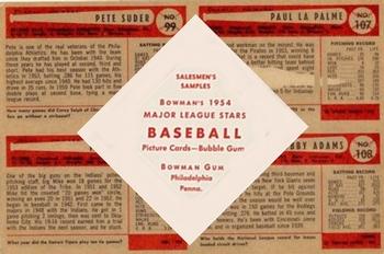 1954 Bowman - Advertising Strips #NNO Pete Suder / Paul LaPalme / Mike Garcia / Bobby Adams Back