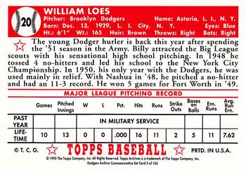 1995 Topps Archives Brooklyn Dodgers #3 Billy Loes Back