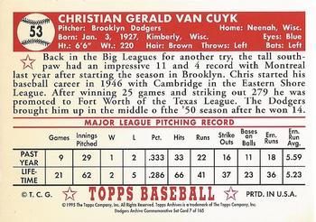 1995 Topps Archives Brooklyn Dodgers #7 Chris Van Cuyk Back