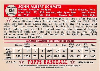 1995 Topps Archives Brooklyn Dodgers #9 Johnny Schmitz Back