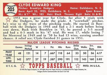 1995 Topps Archives Brooklyn Dodgers #12 Clyde King Back