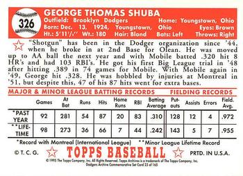 1995 Topps Archives Brooklyn Dodgers #23 George Shuba Back