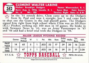 1995 Topps Archives Brooklyn Dodgers #25 Clem Labine Back