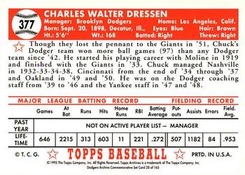 1995 Topps Archives Brooklyn Dodgers #28 Chuck Dressen Back