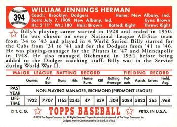 1995 Topps Archives Brooklyn Dodgers #31 Billy Herman Back