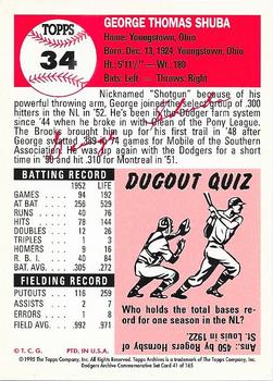 1995 Topps Archives Brooklyn Dodgers #41 George Shuba Back