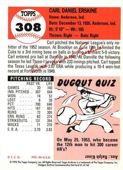 1995 Topps Archives Brooklyn Dodgers #61 Carl Erskine Back