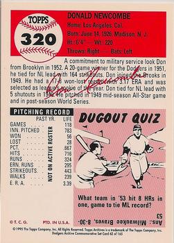 1995 Topps Archives Brooklyn Dodgers #62 Don Newcombe Back
