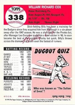 1995 Topps Archives Brooklyn Dodgers #64 Billy Cox Back