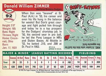 1995 Topps Archives Brooklyn Dodgers #83 Don Zimmer Back