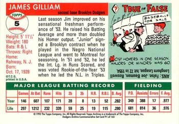 1995 Topps Archives Brooklyn Dodgers #91 Jim Gilliam Back