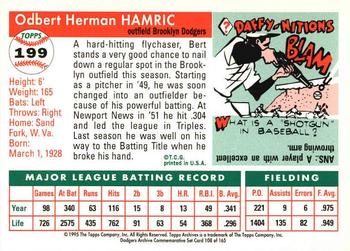 1995 Topps Archives Brooklyn Dodgers #108 Bert Hamric Back