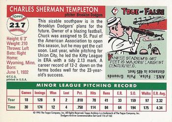 1995 Topps Archives Brooklyn Dodgers #116 Chuck Templeton Back