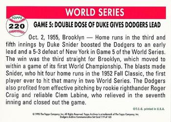 1995 Topps Archives Brooklyn Dodgers #119 1955 World Series Back