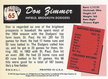 1995 Topps Archives Brooklyn Dodgers #125 Don Zimmer Back