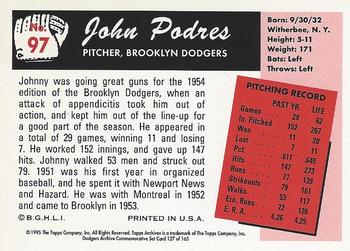 1995 Topps Archives Brooklyn Dodgers #127 John Podres Back