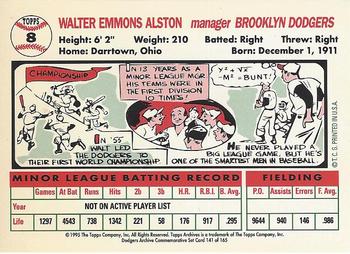 1995 Topps Archives Brooklyn Dodgers #141 Walter Alston Back