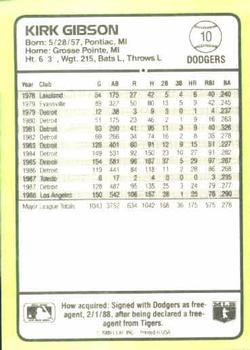 1989 Donruss Baseball's Best #10 Kirk Gibson Back