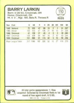 1989 Donruss Baseball's Best #110 Barry Larkin Back