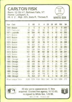 1989 Donruss Baseball's Best #11 Carlton Fisk Back