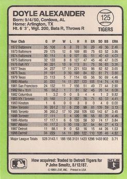1989 Donruss Baseball's Best #125 Doyle Alexander Back