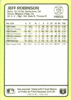 1989 Donruss Baseball's Best #129 Jeff Robinson Back