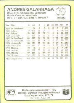 1989 Donruss Baseball's Best #12 Andres Galarraga Back