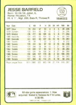 1989 Donruss Baseball's Best #132 Jesse Barfield Back