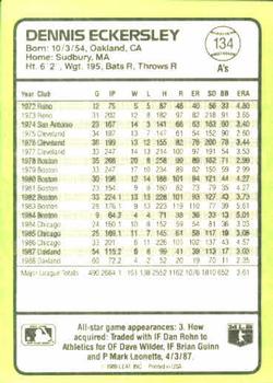 1989 Donruss Baseball's Best #134 Dennis Eckersley Back