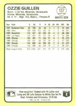 1989 Donruss Baseball's Best #137 Ozzie Guillen Back