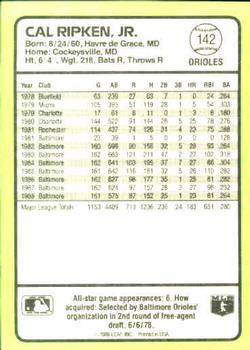 1989 Donruss Baseball's Best #142 Cal Ripken Back