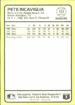 1989 Donruss Baseball's Best #144 Pete Incaviglia Back