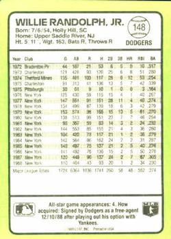 1989 Donruss Baseball's Best #148 Willie Randolph Back