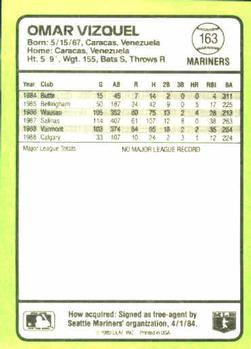 1989 Donruss Baseball's Best #163 Omar Vizquel Back