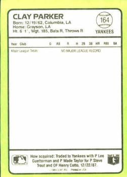 1989 Donruss Baseball's Best #164 Clay Parker Back