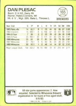 1989 Donruss Baseball's Best #165 Dan Plesac Back