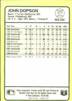 1989 Donruss Baseball's Best #177 John Dopson Back